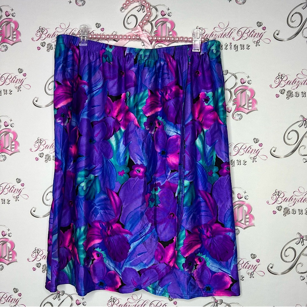 Jantzen classic skirt swim coverup neon floral turquoise pink purple black slit